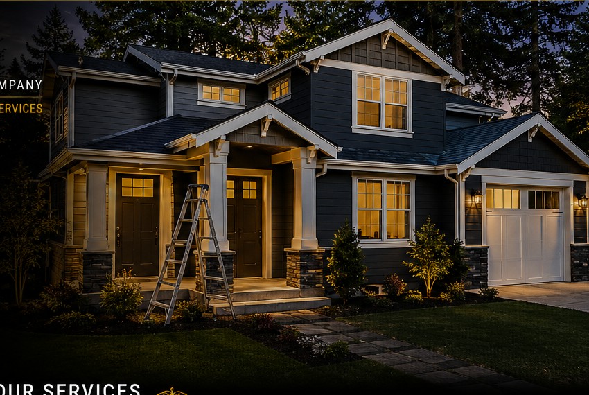 Freshly improved home exterior at dusk